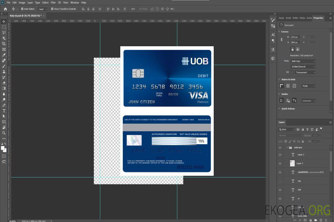 Carte de débit régulière de visa bancaire indonésien UOB template